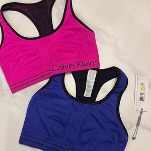 2 Calvin Klein Performance reversible Sport Bra - Medium Blue/Black - Pink/Black